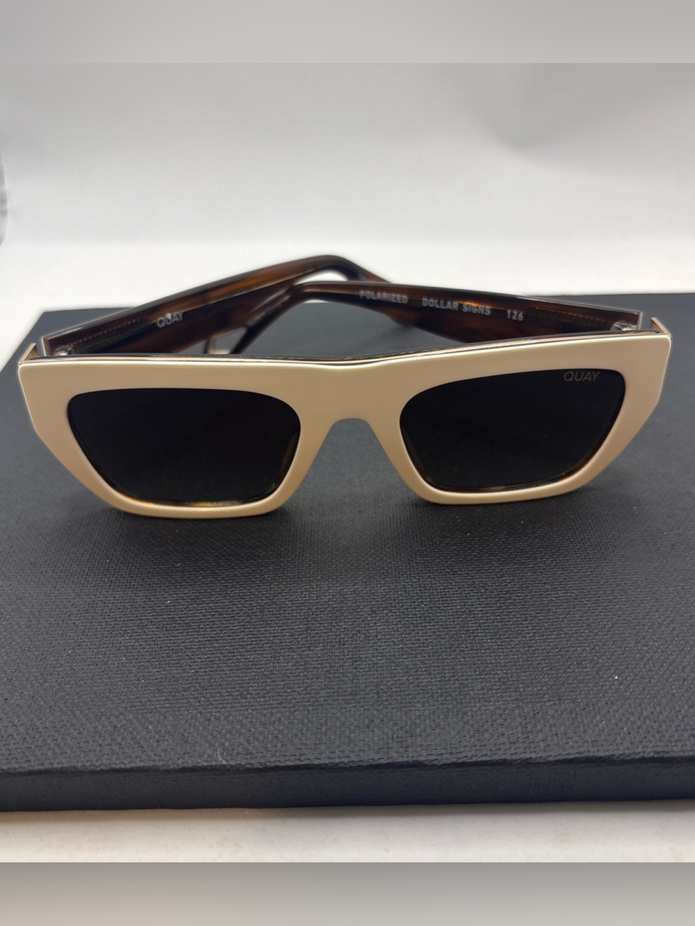 Quay Australia Dollar Signs Sunglasses Ivory/Brown Gold Polarized Cat Eye Trendy